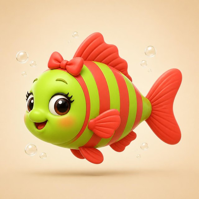 Dori, la pececita verde limón con rayas coral y su moño del recuerdo